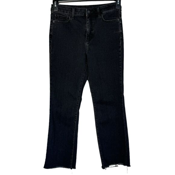Uniqlo SZ 25 Straight Jeans Mid-Rise Frayed Hem Zip-Fly Stretch Black Wash Women - Picture 1 of 9